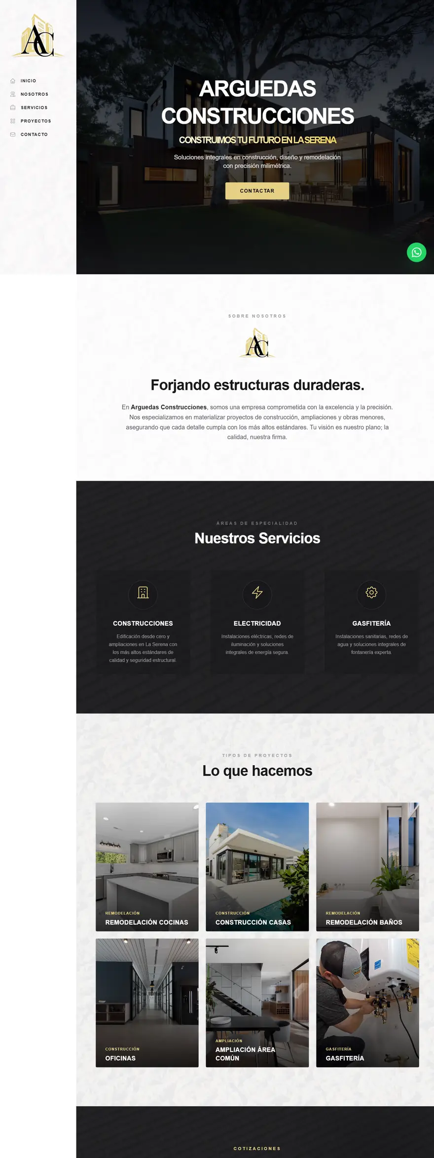 Página web de Arguedas Construcciones hecha por Faroweb